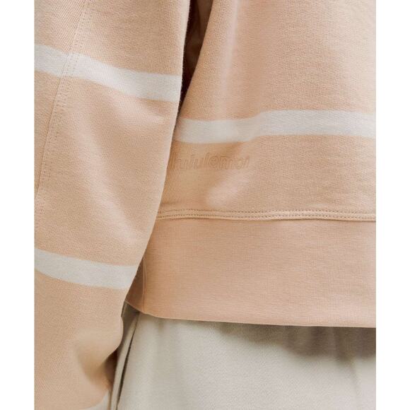 NWT Lululemon Perfectly Oversized Cropped Crew Stripe Cafe Au Lait White Opal - Picture 10 of 10